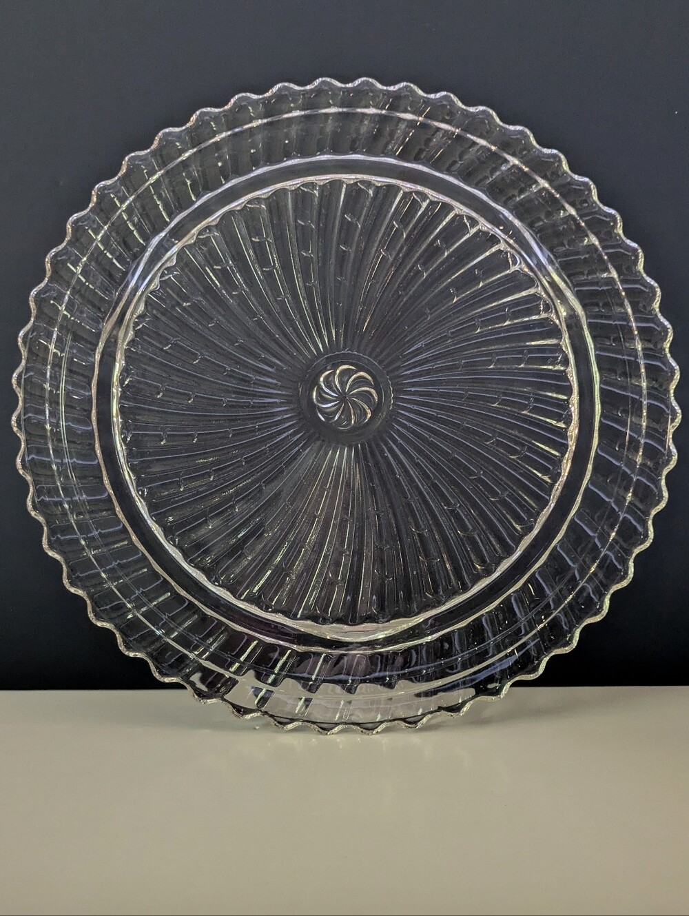 Vintage Low Footed Cake Stand Clear Glass Swirl Pattern 11.5"
